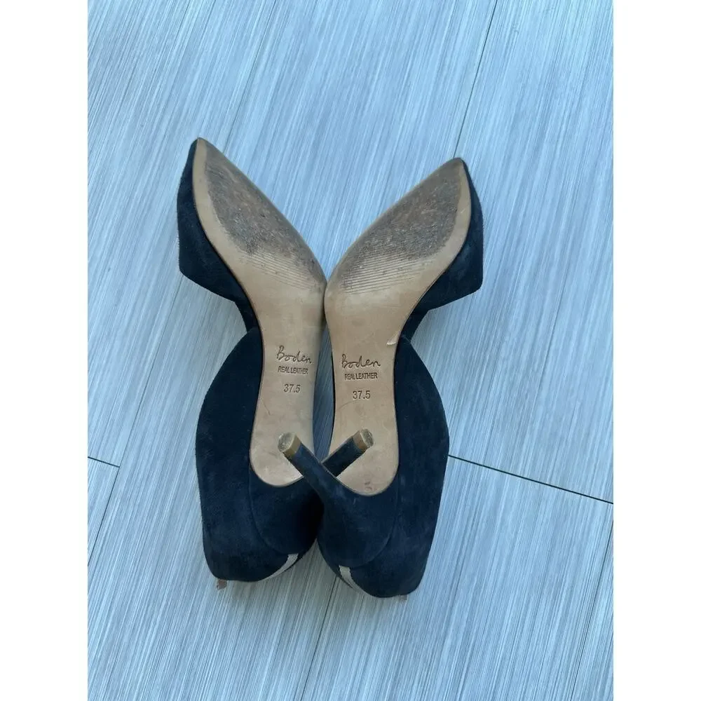 Boden Womens Blue Suede D'Orsay Pointed Toe Stiletto Slip On Heels US 7.5